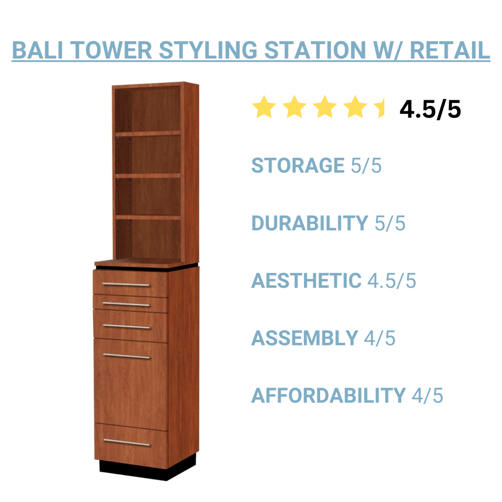Bali Tower Free-Standing Styling Station with retail space, rated 4.5
out of 5 stars.