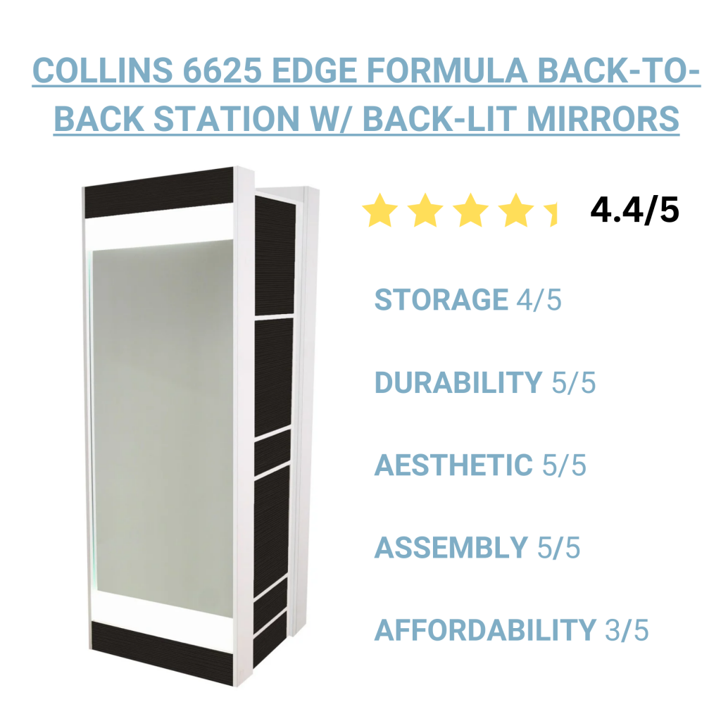 Collins 6625 Edge Formula Double-Sided Styling Station with back-lit mirrors, rated 4.4 out of 5 stars.
