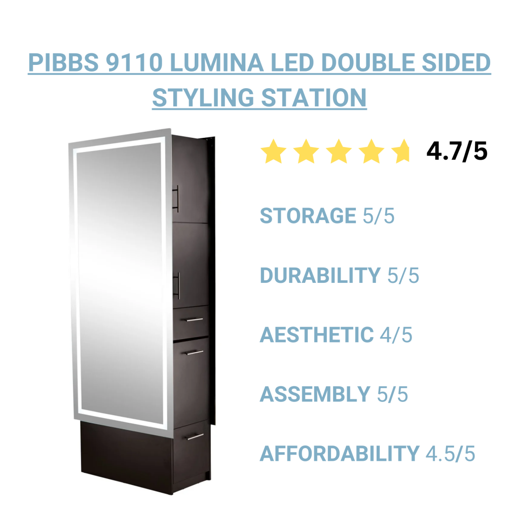 Pibbs 9110 Lumina LED Double-Sided Styling Station, rated 4.7 out of 5 stars.