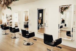 Echo Styling Chairs Paired with Pibbs 9110 Salon Mirror & Storage Server