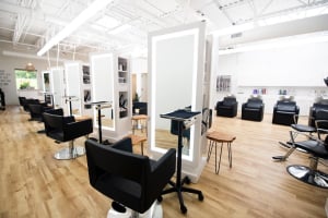 Styling chairs and double-sided stations at Brooks & Harlow Salon in Victor, NY