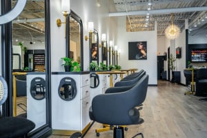 A row of Buy-Rite Beauty's Cleo Styling Chairs at Misano Salon in Arlington Heights, IL