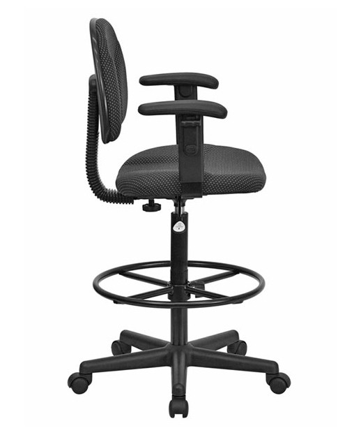 Black Patterned Fabric Ergonomic Stool with Arms