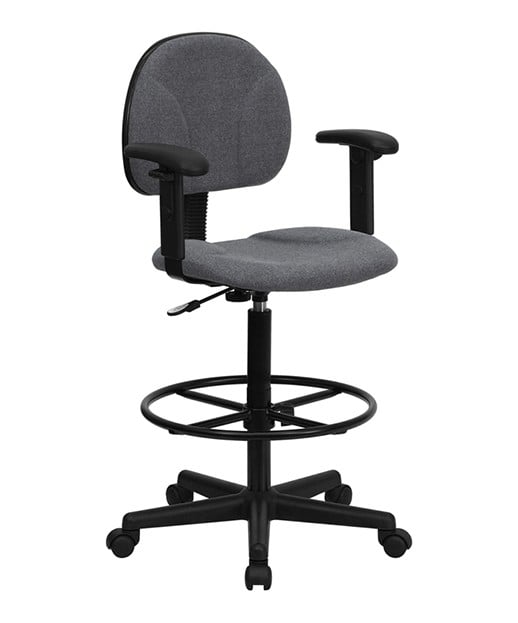 Black Patterned Fabric Ergonomic Stool with Arms