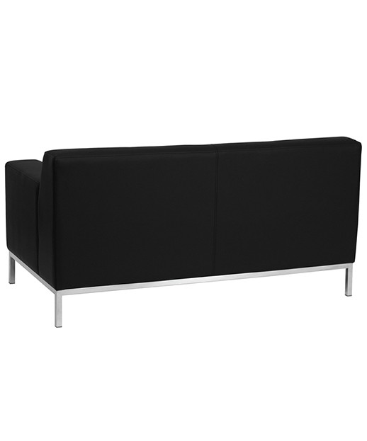 Contemporary Black Leather Love Seat with Stainless Steel Frame