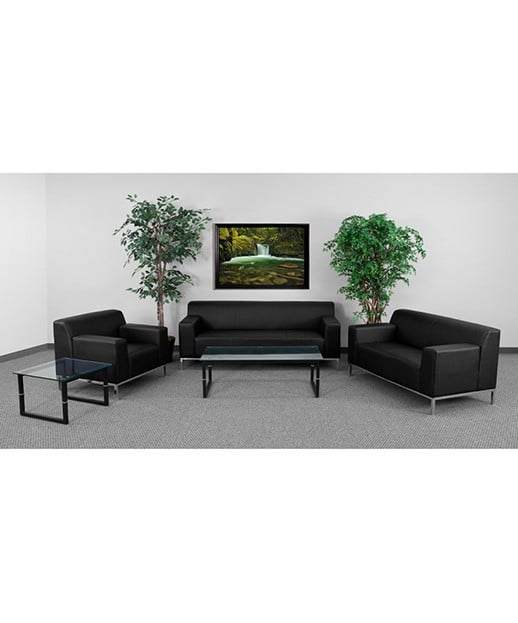 Contemporary Black Leather Love Seat with Stainless Steel Frame