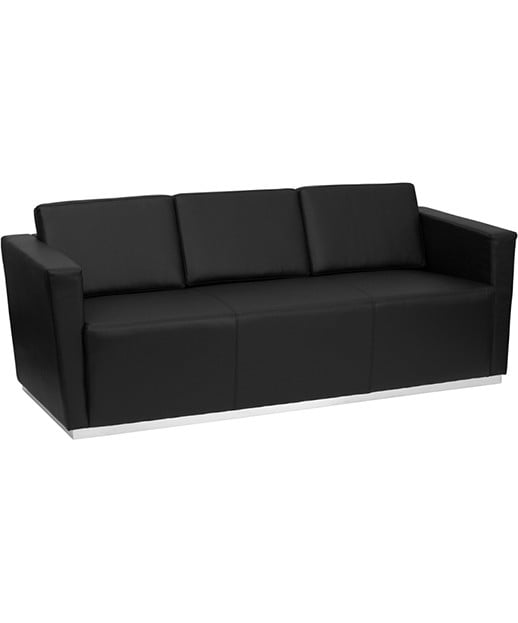 Contemporary Black Leather Sofa with Stainless Steel Base