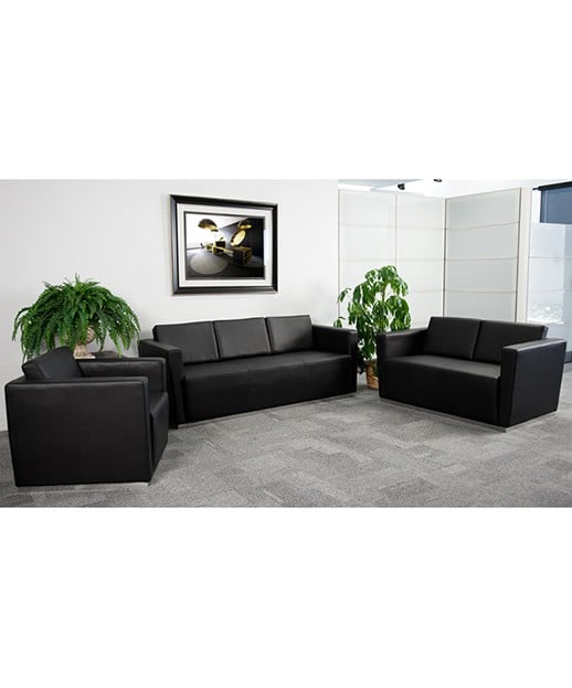 Contemporary Black Leather Sofa with Stainless Steel Base