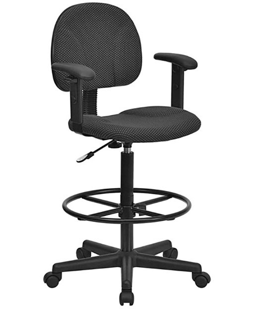 Black Patterned Fabric Ergonomic Stool with Arms