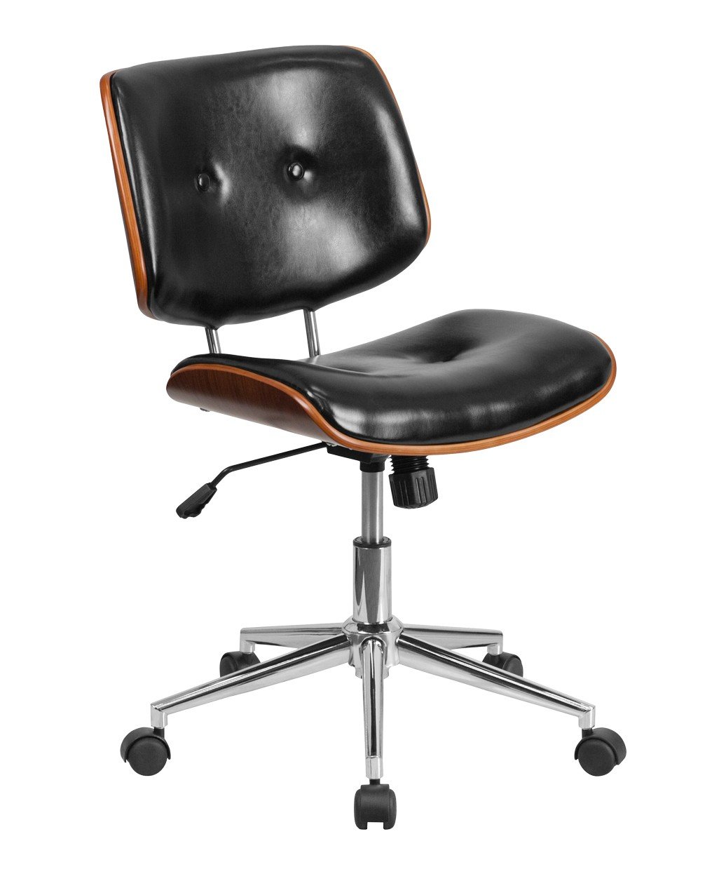 Mid-Back Leather Ergonomic Wood Swivel Task Chair