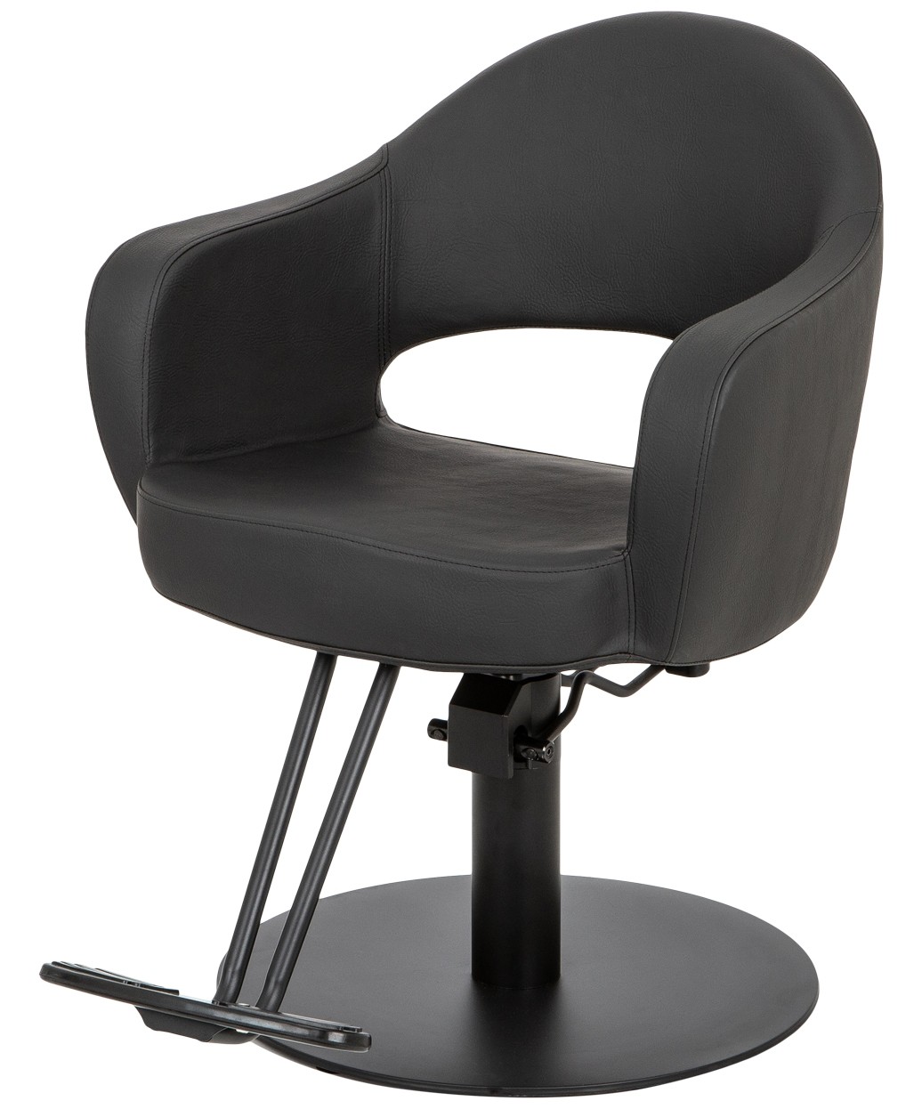 Cleo Salon Styling Chair with CrevasseFree Seat Cushions In All Black