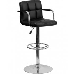 Contemporary Quilted Adjustable Height Stool with Chrome Base