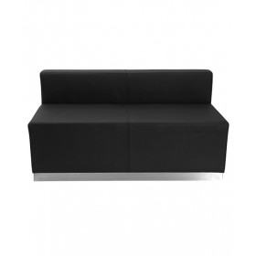 Black Leather Loveseat with Brushed Stainless Steel Base