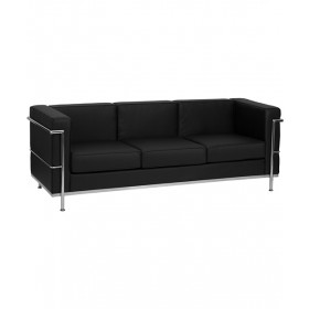Contemporary Black Leather Sofa with Metal Encasing Frame