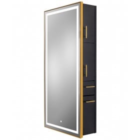 Pibbs 9220 Lumina Gold Frame LED Salon Mirror & Storage Server