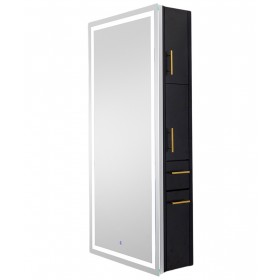 Pibbs 9110 Lumina Gold Handle LED Salon Mirror & Storage Server