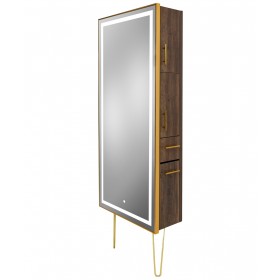 Pibbs 9220 Lumina Gold Frame LED Salon Mirror & Storage Server w/ Legs