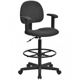 Black Patterned Fabric Ergonomic Stool with Arms