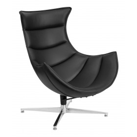 Black Leather Swivel Cocoon Chair