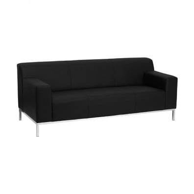 Contemporary Black Leather Sofa with Stainless Steel Frame