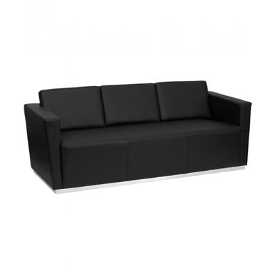 Contemporary Black Leather Sofa with Stainless Steel Base