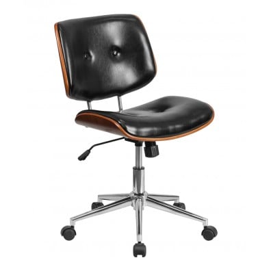 Mid-Back Leather Ergonomic Wood Swivel Task Chair