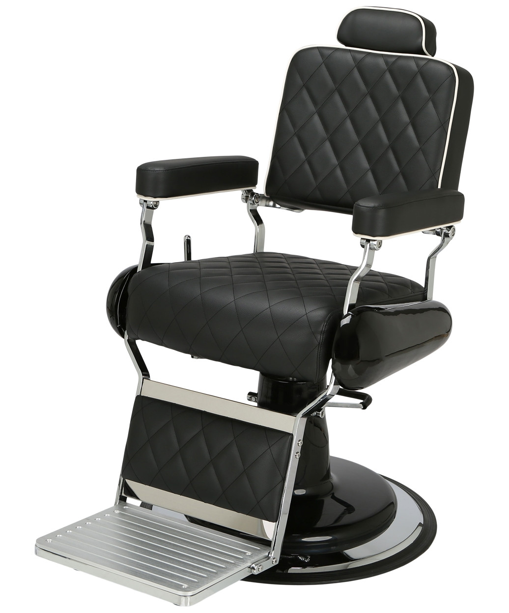 Onyx Barber Chair with Quilted Stitching and White Piping Heavy