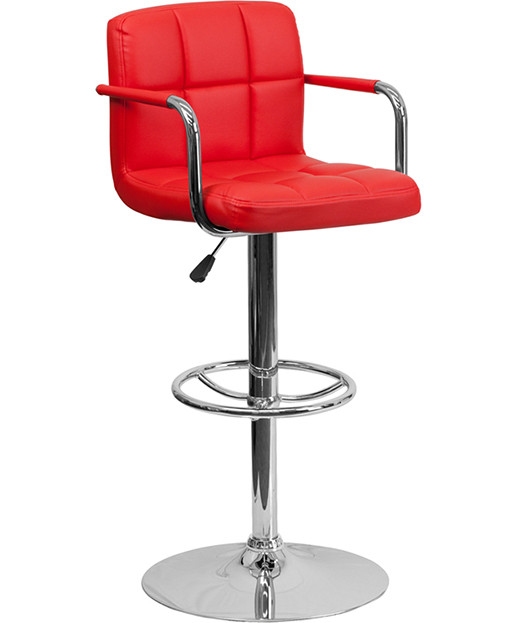 Contemporary Quilted Adjustable Height Stool with Chrome Base