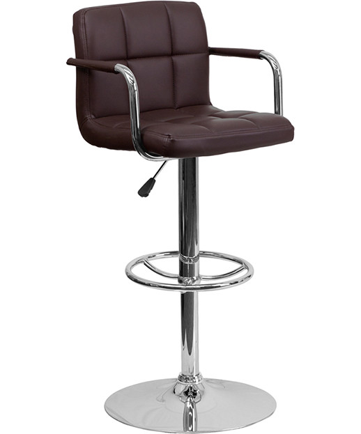 Contemporary Quilted Adjustable Height Stool with Chrome Base