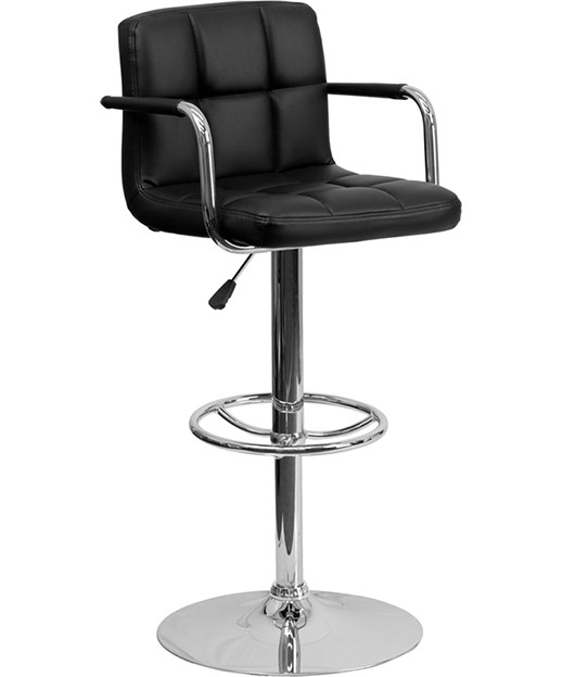 Contemporary Quilted Adjustable Height Stool with Chrome Base