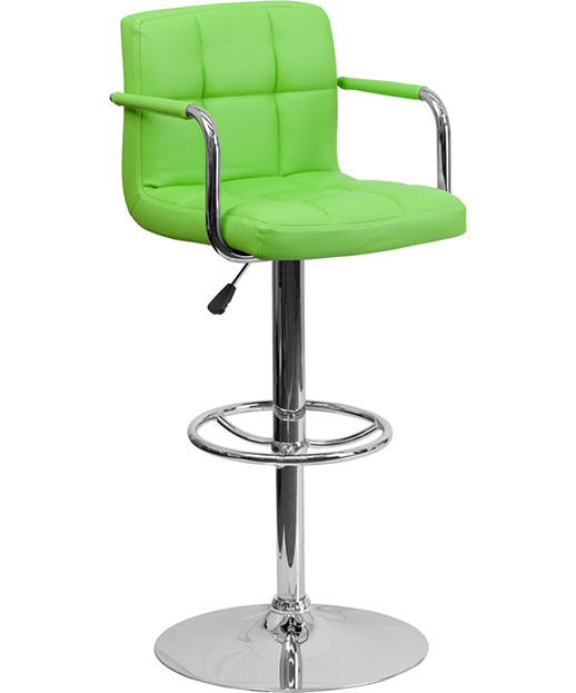 Contemporary Quilted Adjustable Height Stool with Chrome Base