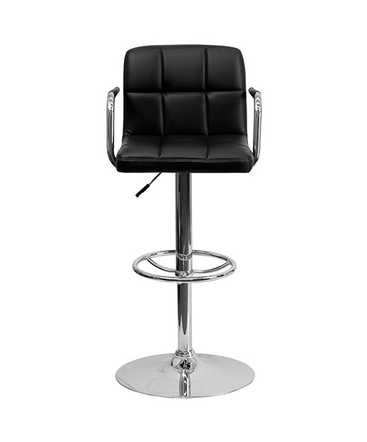 Contemporary Quilted Adjustable Height Stool with Chrome Base