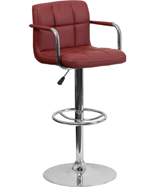 Contemporary Quilted Adjustable Height Stool with Chrome Base