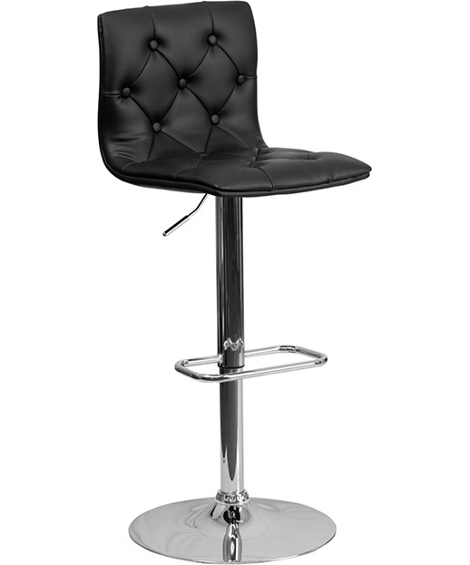 Contemporary Tufted Vinyl Adjustable Stool with Chrome Base