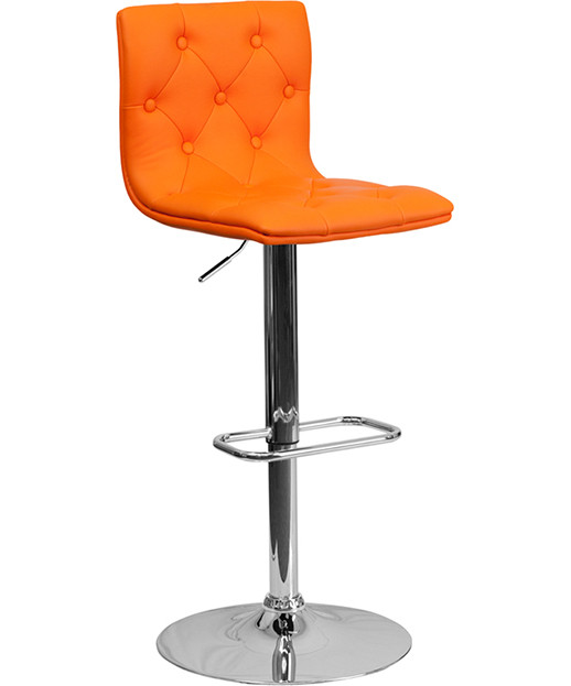 Contemporary Tufted Vinyl Adjustable Stool with Chrome Base