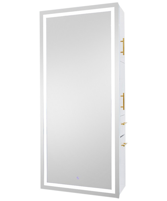 Pibbs 9110 Lumina Gold Handle LED Salon Mirror & Storage Server