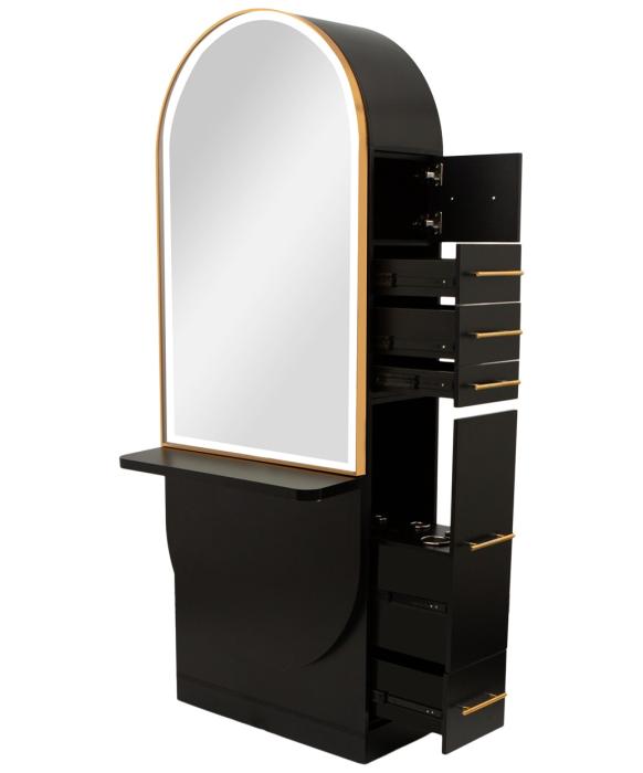 Pibbs PV801 Arched Styling Station & Mirror w/ Shelf