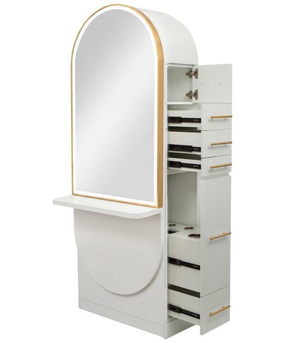 Pibbs PV801 Arched Styling Station & Mirror w/ Shelf