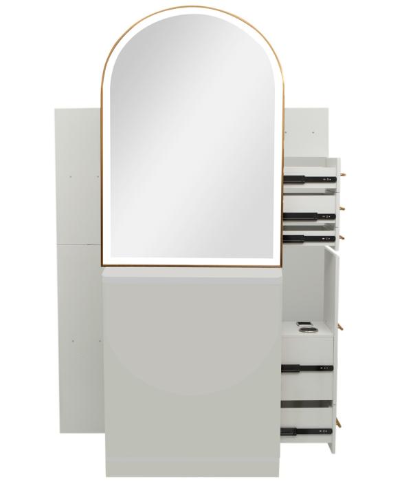 Pibbs PV801 Arched Styling Station & Mirror w/ Shelf