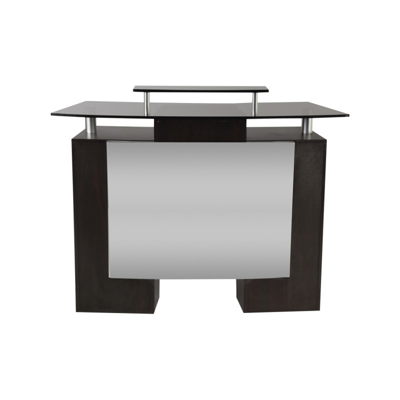 J A Salon Reception Desk with Glass Top and Mirror Panel for Front Desk Waiting Area Buy Rite Beauty
