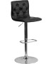 Contemporary Tufted Vinyl Adjustable Stool with Chrome Base-image1