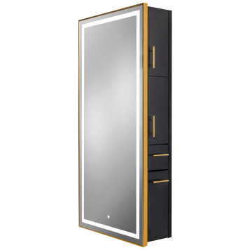 Pibbs 9220 Lumina Gold Frame LED Salon Mirror & Storage Server