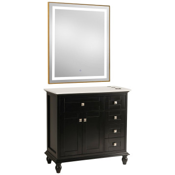 Madison 36" Black Vanity Styling Station & Mirror w/ White Stone Top