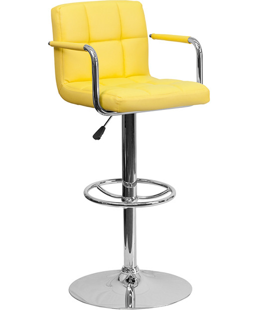 Contemporary Quilted Adjustable Height Stool with Chrome Base