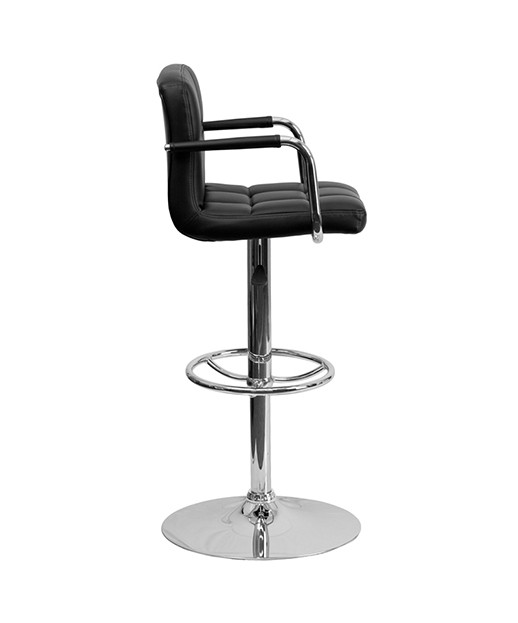 Contemporary Quilted Adjustable Height Stool with Chrome Base