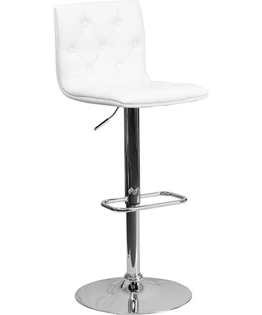 Contemporary Tufted Vinyl Adjustable Stool with Chrome Base