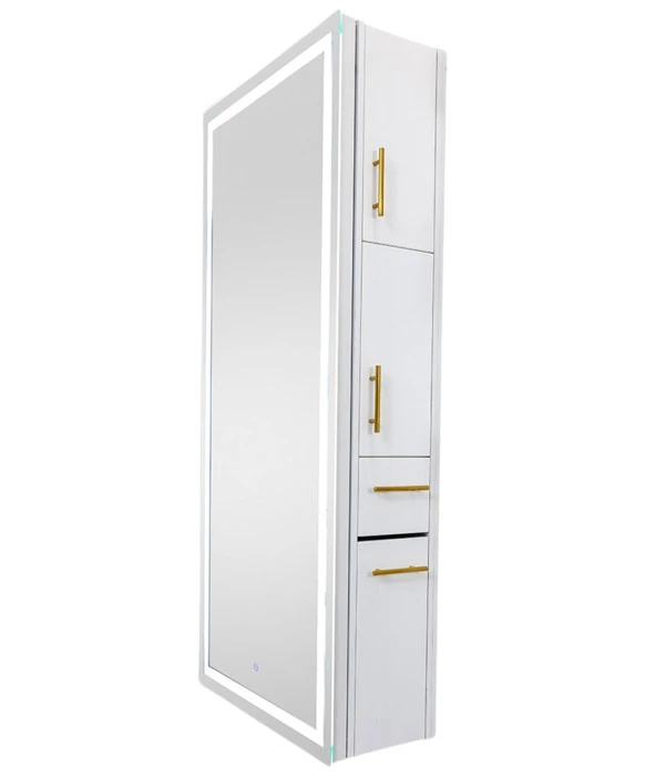 Pibbs 9110 Lumina Gold Handle LED Salon Mirror & Storage Server