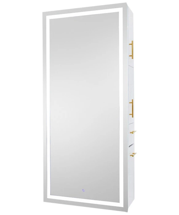 Pibbs 9110 Lumina Gold Handle LED Salon Mirror & Storage Server