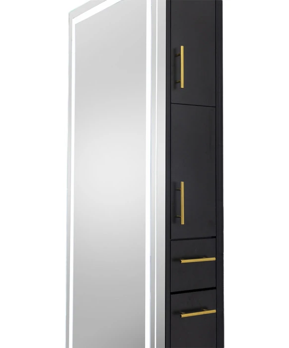 Pibbs 9110 Lumina Gold Handle LED Salon Mirror & Storage Server