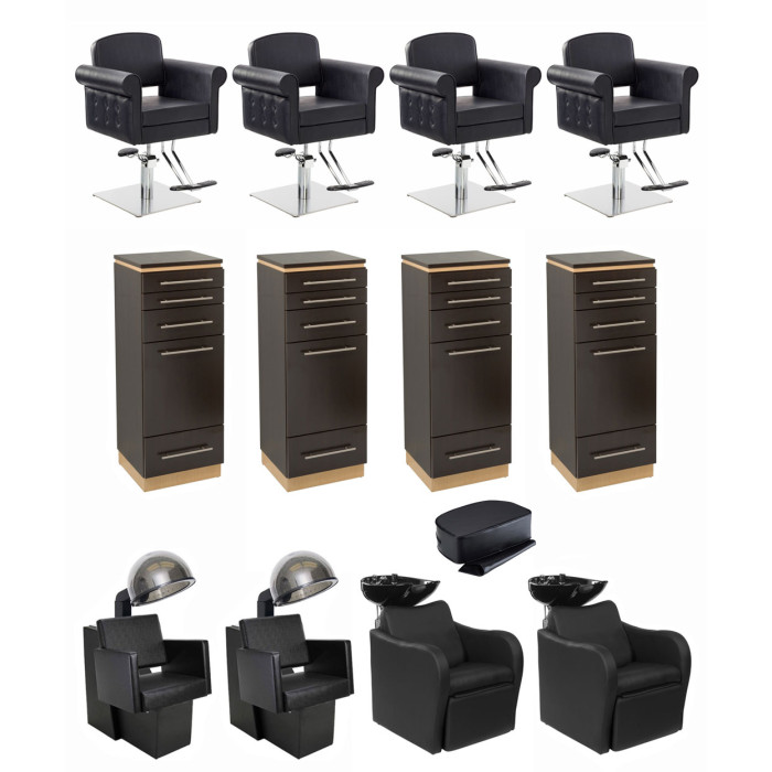 6 Operator Bronze Salon Furniture & Equipment Package With Chairs ...